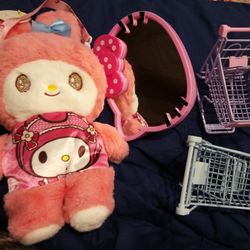 Hello Kitty Bag  Hello Kitty Mirror With Cubby &Two Miniature Play Shop Carts