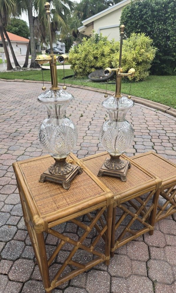 Vintage Waterford Cut Crystal and Brass Table Lamps (2)