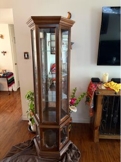 Wooden hutch- glass shelves