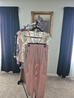 Floral Top and Pink Cargo Pants Set