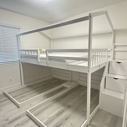 Bunk Bed with Slide , Full On Top Double Twin On Bottome
