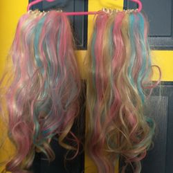 18-19" rainbow faux hair large clip in extensions
