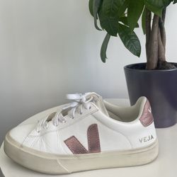 Veja Campo Leather Gum Sole Lace Up Womens Sneakers In White Pink US 6