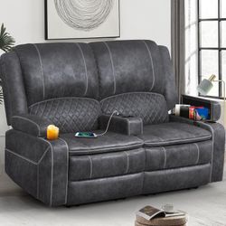 Loveseat Recliner Sofa, Manual Reclining Loveseat with Removable Armrest, Dutch Velvet Recliner Loveseat for Adults with 2-Tier Cushions, USB Charging