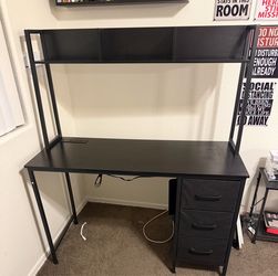 Black Desk with Shelves and Drawers