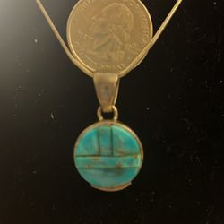 Vintage Navajo SS Turquoise Pendant 