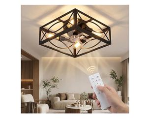 Black Cage Ceiling Fan with Light and Remote