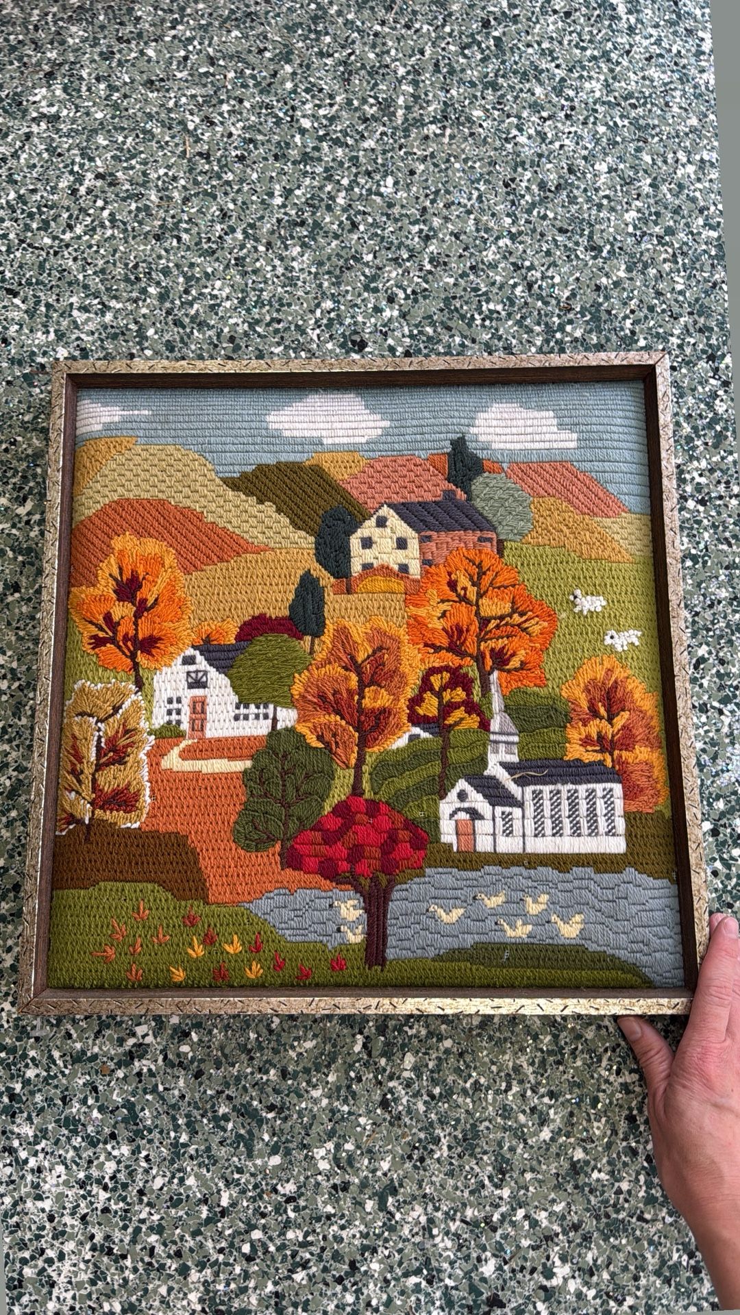Vintage needlepoint Crewel Fall Halloween