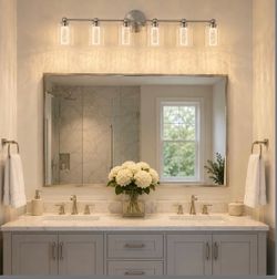 6-Light Brushed Nickel Bathroom Vanity Light Bar