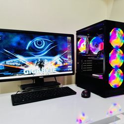 NEW GIGABYTE Gaming PC 8 Core I7 CPU @3,8 GHz. NVIDIA GTX 580. 128GB SSD /1T HDD, 16G RAM. WIFI. USB 3. 600W PSU. 23” Monit/Keyb,Mouse. Win11Pro