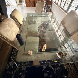 Antique Table with Chairs And Chandelier