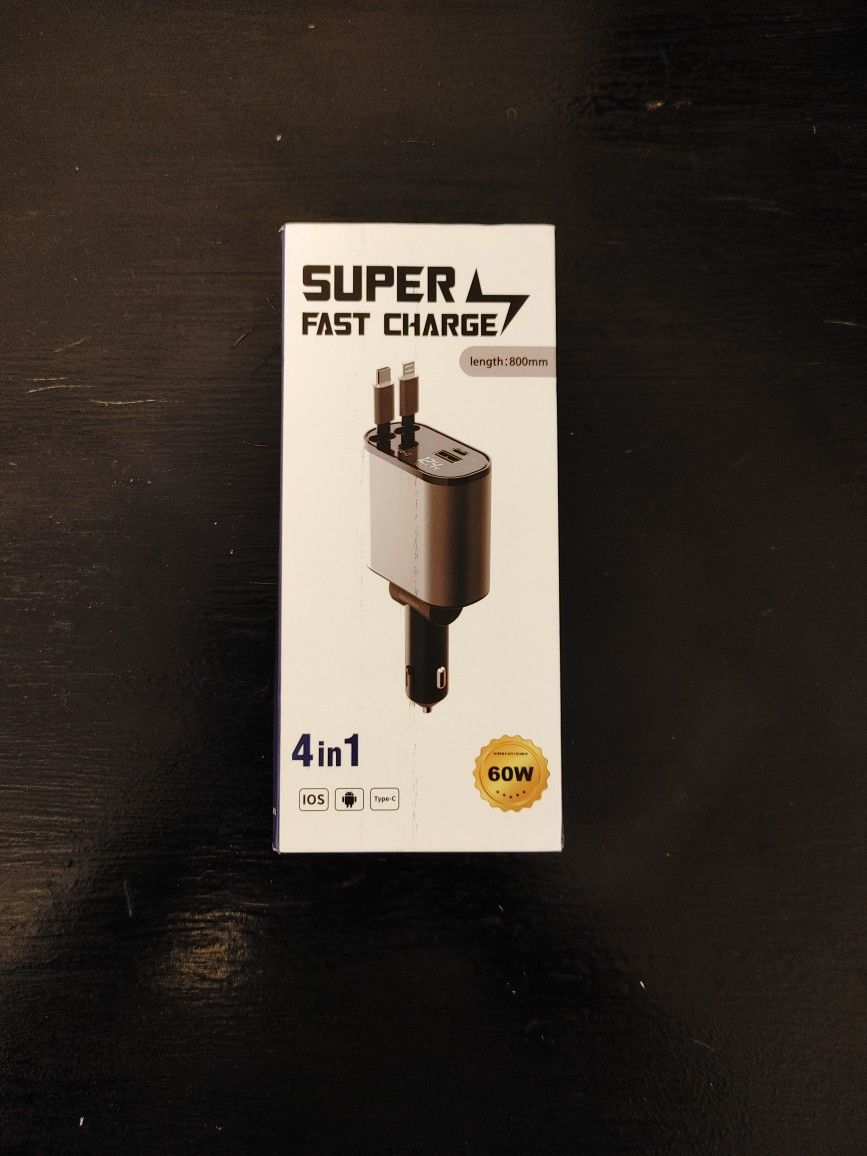 Retractable Car Charger Fast Charging - 66W 4-in-1 USB C Car Phone Charger Cigarette Lighter Adapter Car Charger Compatible with iPhone 15 14 13 12 Pr