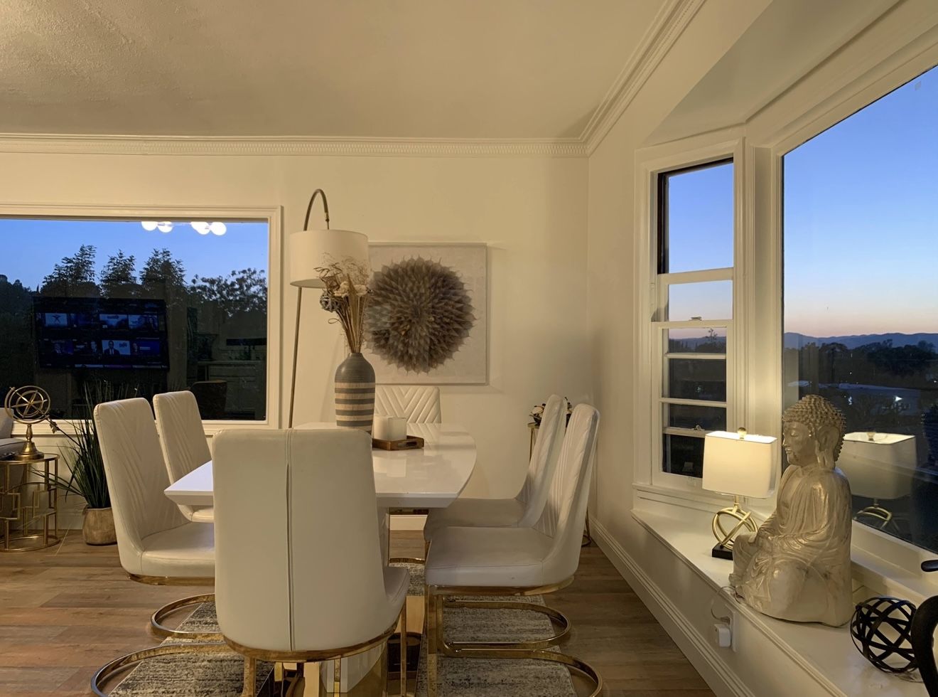 White & Gold Dining Table For Six (6 Chairs Included)