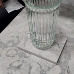Elegant Vintage Clear 9.5" tall Ribbed and Flared Glass Vase. Very Heavy