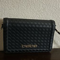 Bebe Womens Black Crossbody Bag Woven Faux Leather Chain Strap Purse NWOT 