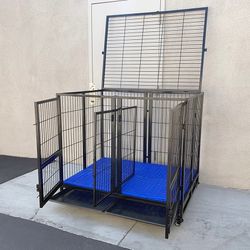 (New) $280 X-Large 49” Heavy-Duty Folding Dog Cage 49x38x43” Two-Door Crate Kennel w/ Divider