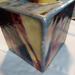Vtg Handmade Stained Glass Tissue Box Cover 