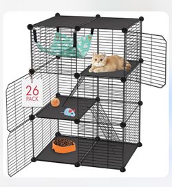 VISCOO Cat Cage, 3-Tier DIY Catio Cat Enclosures, 24" X 16" X 36" Cat Playpen Indoor & Outdoor With Hammock, Detachable Metal Wire Kennel Cats Crate, 