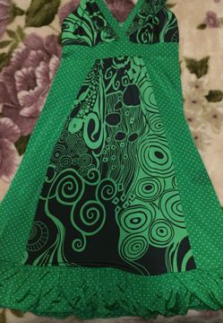 Green dress with Polka Dot & Abstract Design Size Small