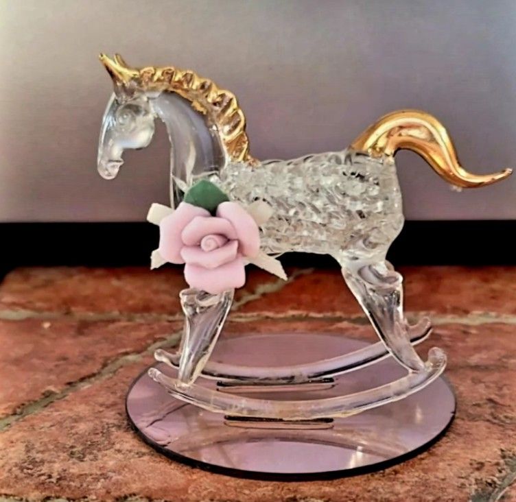 BLOWN GLASS CRYSTAL VI TAGE MINT 1980 S ROCKING HORSE