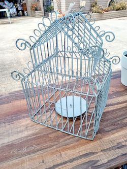 CUTE SHABBY CHIC METAL BIRDCAGE CANDLE HOLDER 