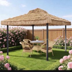 New 10x10 10 x 10ft Tiki Bar Gazebo with Straw Straw Roof, Hawaiian Style Tent,