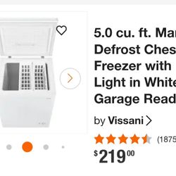 Freezer   5  Cu Ft, Led Light Inside Door, , Excellent !