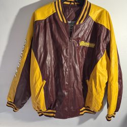 🔥 Vintage Steve & Barry’s Leather Varsity Stadium Jacket – Maroon & Gold – RARE