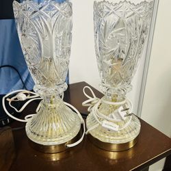 Lámparas Alemanas Con Cristal De Plomo Y Base De Latón Pulido 