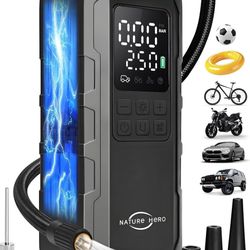 Tire Inflator Portable Air Compressor and Power Bank - 150PSI Compressor Portable Tire Inflator for Car, Motorcycle, Bicycle, Balls - Car Air Pump，Bla