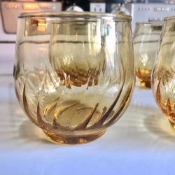 Libbey Roly Poly Amber Swirl Lowball, set of 4