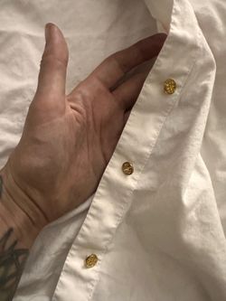 Emily Daniels White Button-Down Shirt – Oversized Fit with Gold Detail