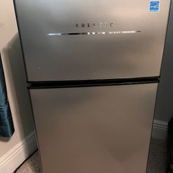 Frestec 3.2 Cu ft Two Door Mini Fridge with Freezer, Stainless Steel, E-Star