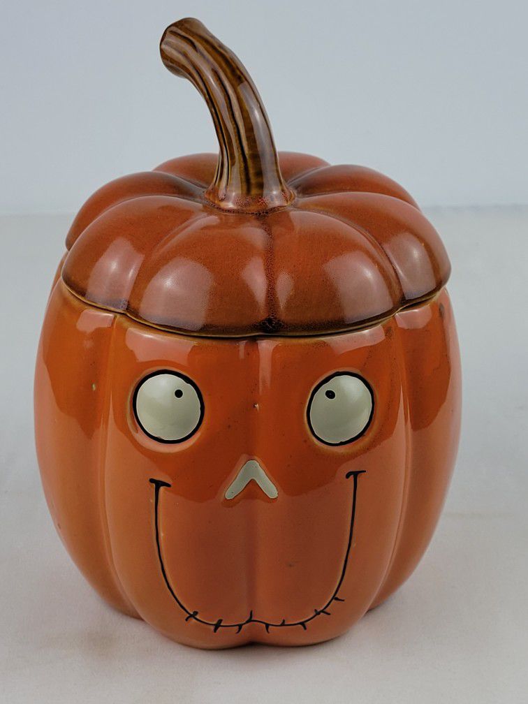 Yankee Candle Ceramic Halloween Pumpkin 8" Orange Jar Candle Holder Boney Bunch