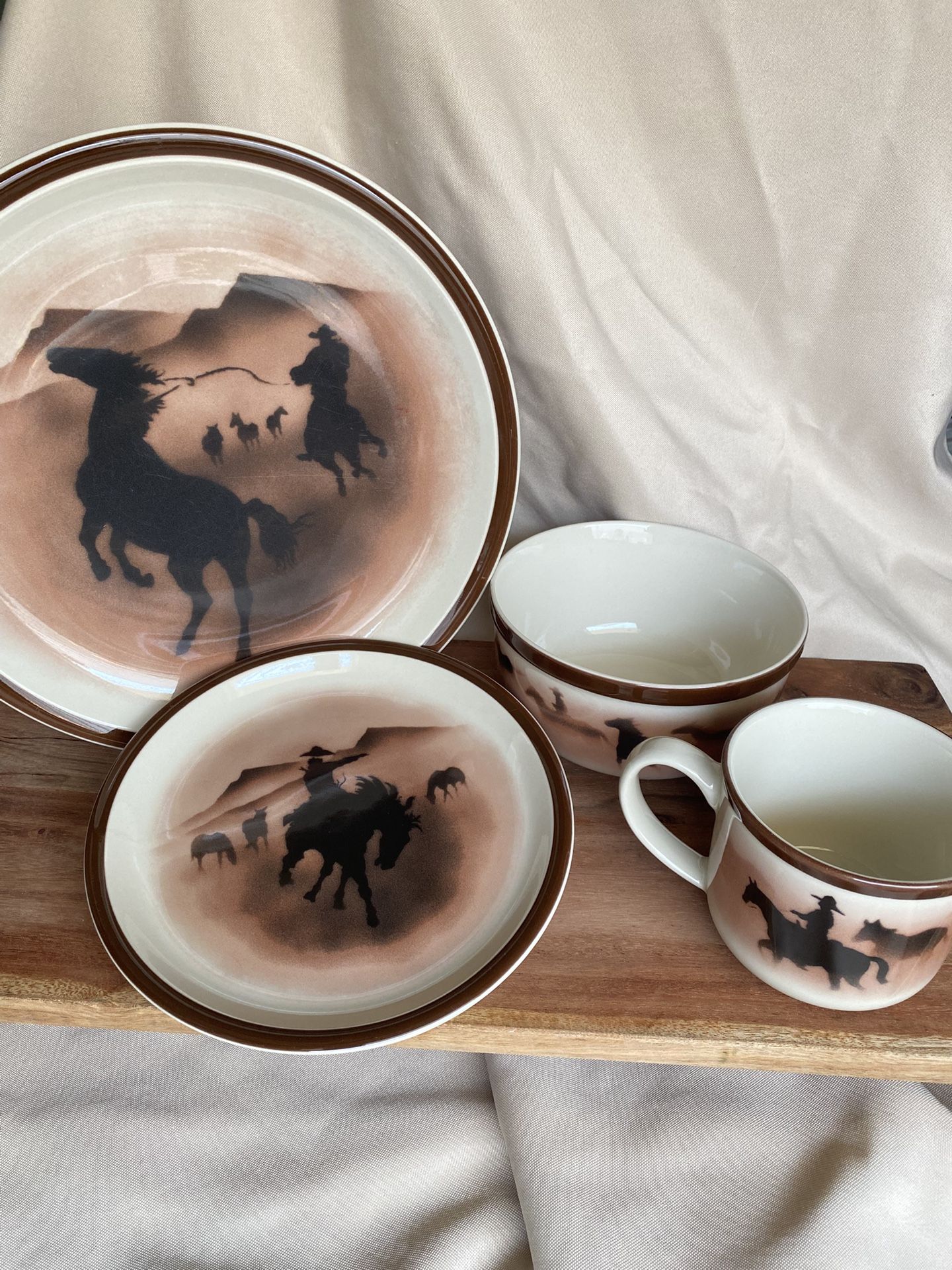 Vintage 90’s Dish Set Montana Lifestyles Ceramic. Western