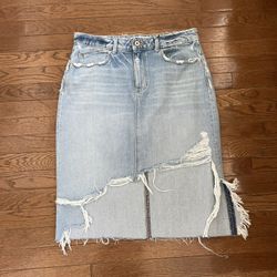 Zara distressed denim midi skirt 