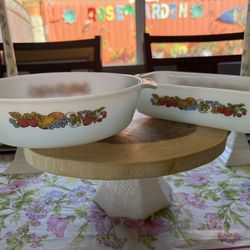 (2) Anchor Hocking Vintage Fire King “Nature’s Bounty” Milk Glass Baking Dishes