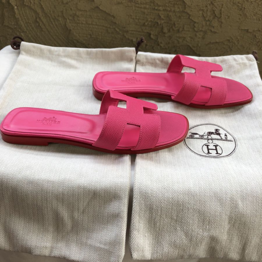 100% Authentic Hermes Oran Sandals Solaire Pink Epsom Leather Size EU 37 US  6.5 for Sale in Los Angeles, CA - OfferUp