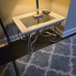  Wrought Iron And Wood  Table/ Console -  White And Silver