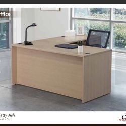 Beige L Shaped Desk With Pedestal 