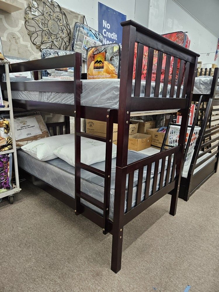 Brand New Box Cappuccino Color Twin Twin Wood High Quality Bunk Bed Only Special