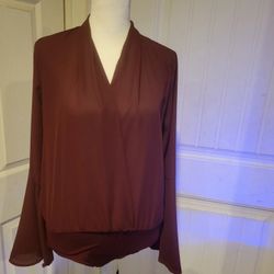 Burgundy Long Sleeve Bell Blouse Body Suit