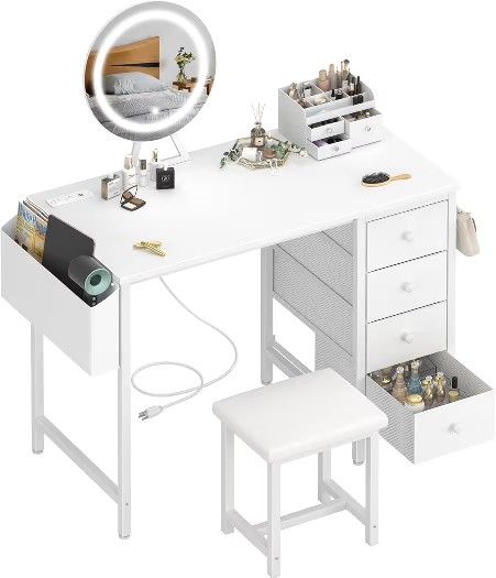 White Vanity Desk with Mirror