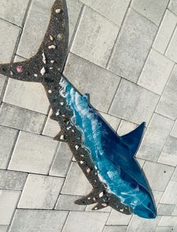 Shark ,5 feet wall decor , epoxy , real Venice beach sand