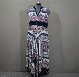 Boho Paisley Maxi Dress Women’s M Sleeveless Handkerchief Hem Festival