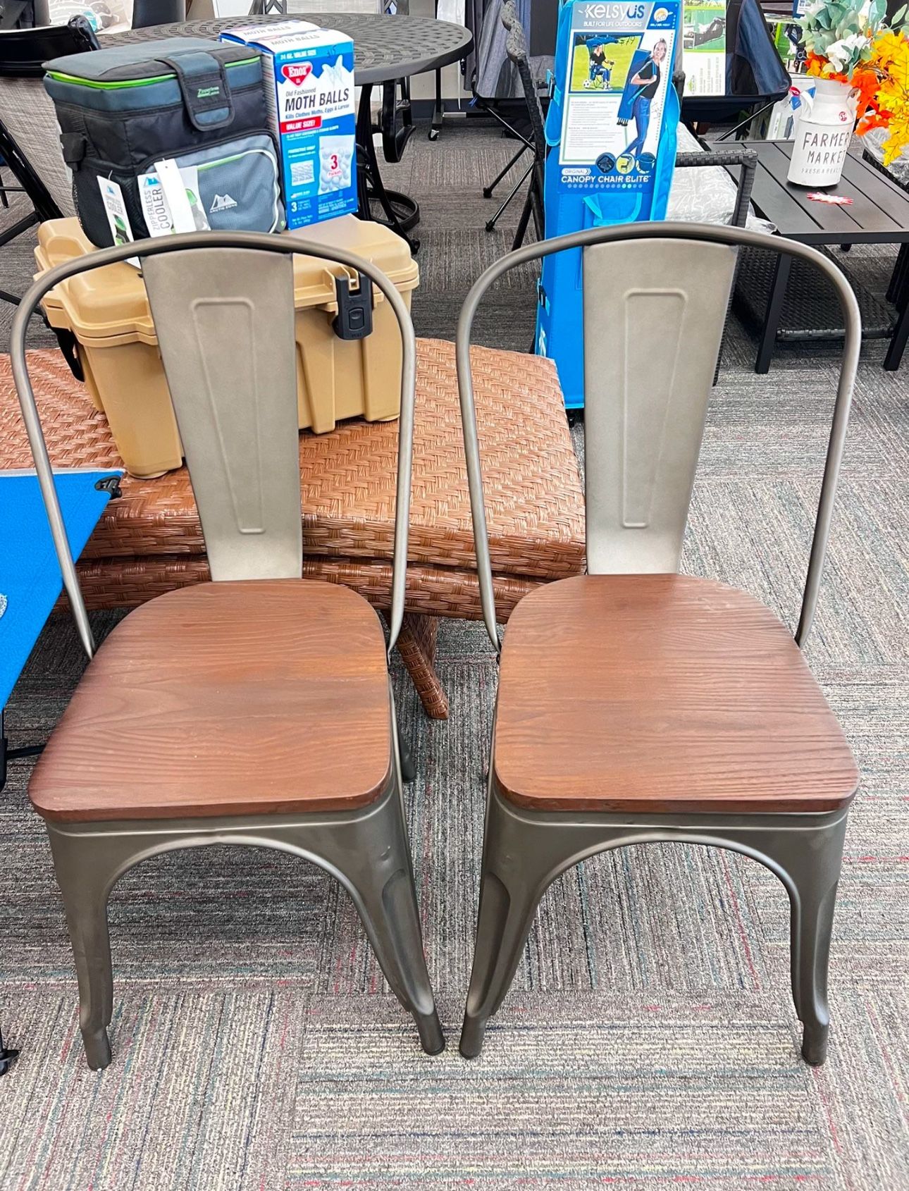 Set of 2 Tolix Metal Dining Side Chair Wood Seat Stackable Bistro Cafe, New