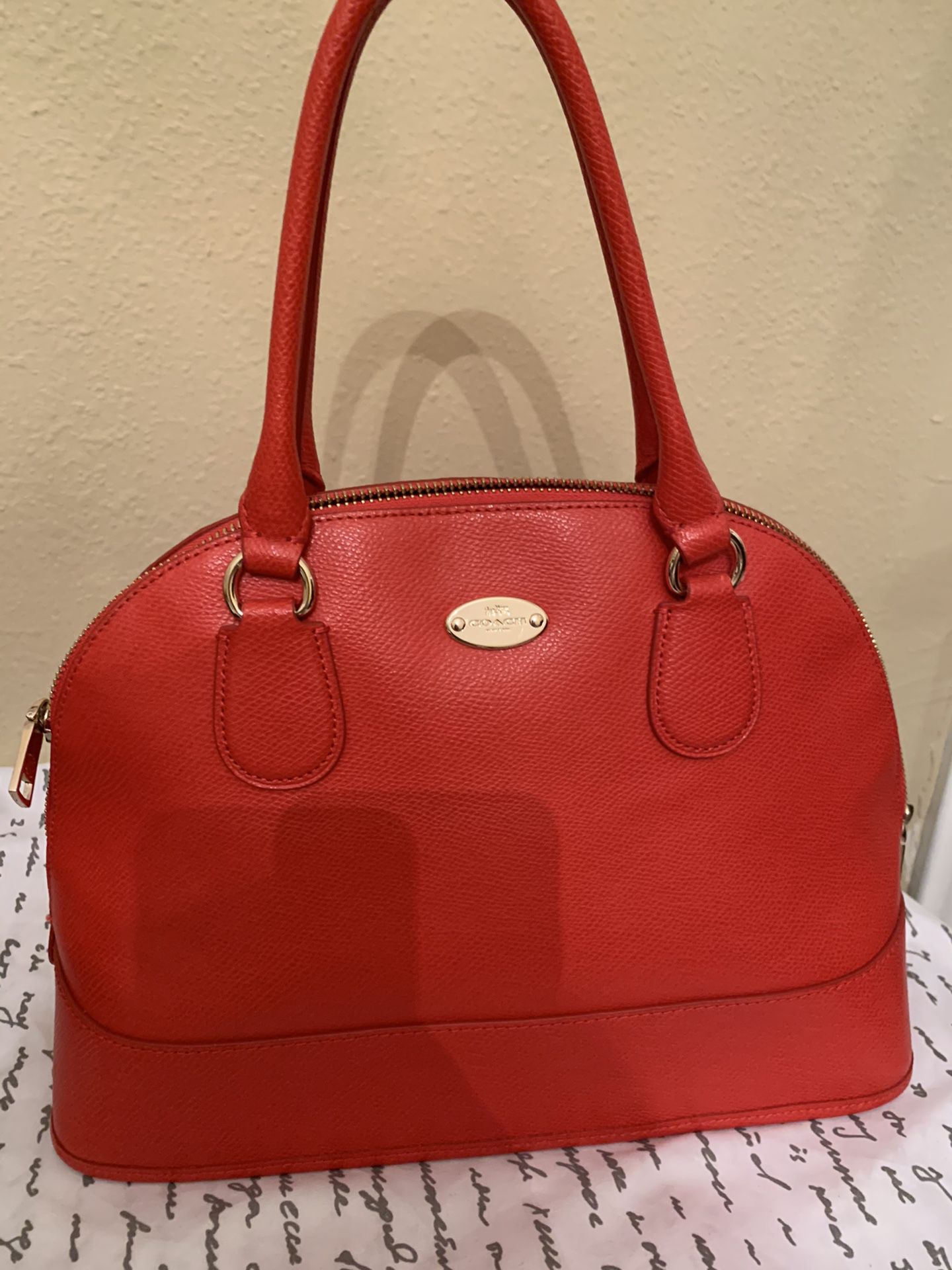 Authentic COACH red Crossgrain Leather Elegant Dome Satchel/Shoulder Bag