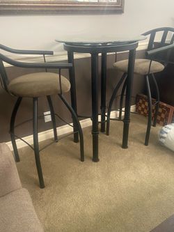 Glass-Top High Table and 2 Bar-Height Chairs
