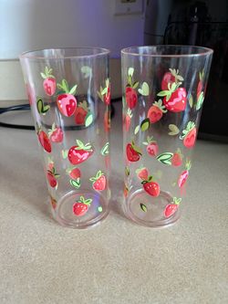 Strawberry Print Tall Drinking Glasses Set of 4