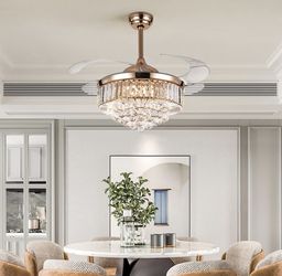 42 Inch Crystal Retractable Ceiling Fandelier